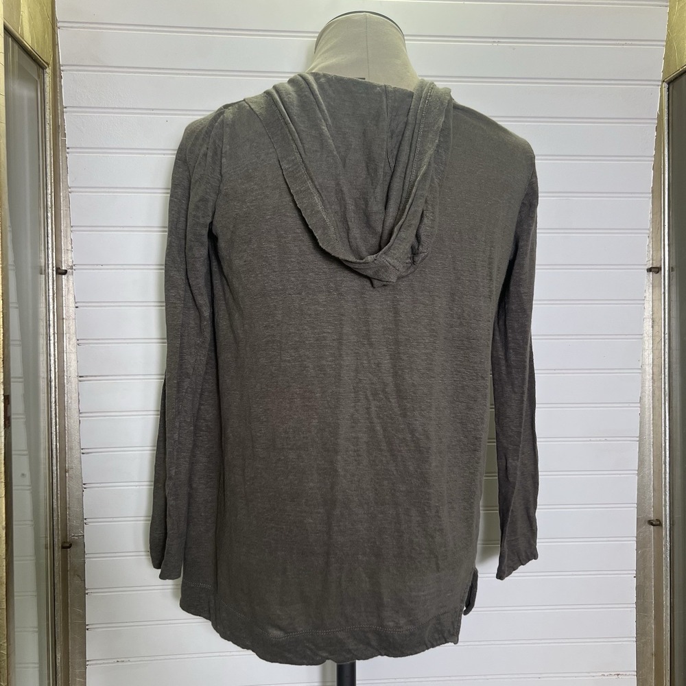 Tahari Women's 100% Linen Cardigan Hoodie Open Front Lagonlook Taupe Size S - Picture 3 of 7